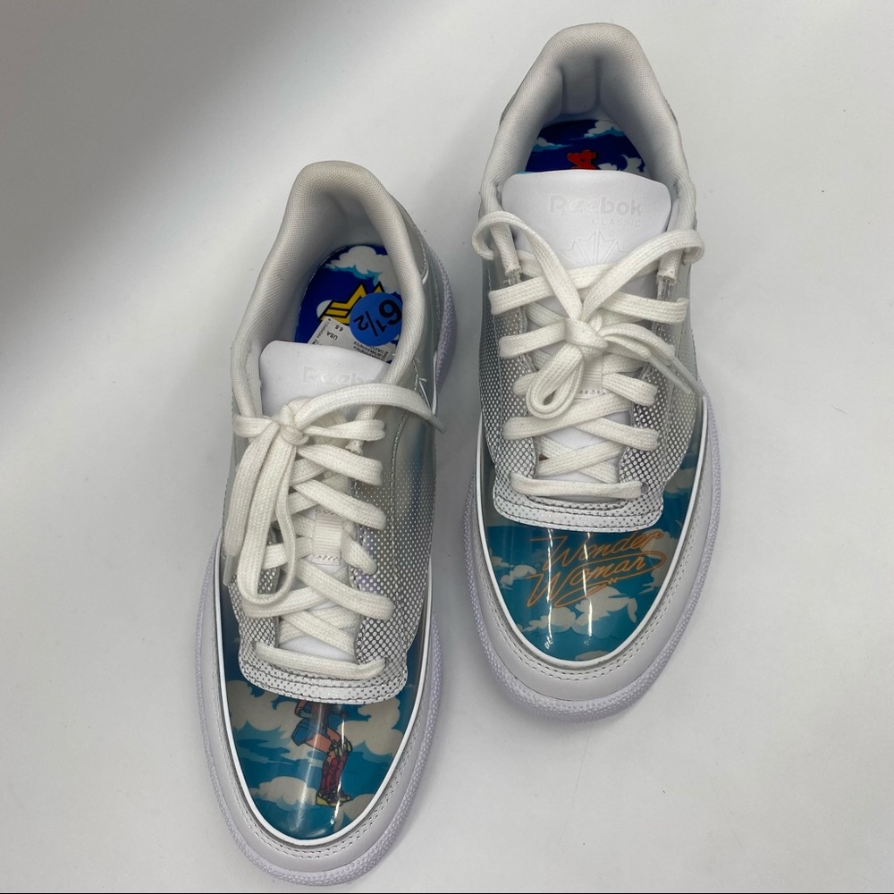 Reebok Club C 85 clear metallic lace up Sneaker, Wonder Women Size 6.5 - Picture 2 of 6